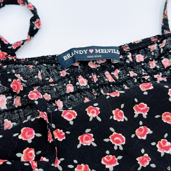 Brandy Melville Bralette Floral Crop Top Black with Red Roses - Picture 6 of 9